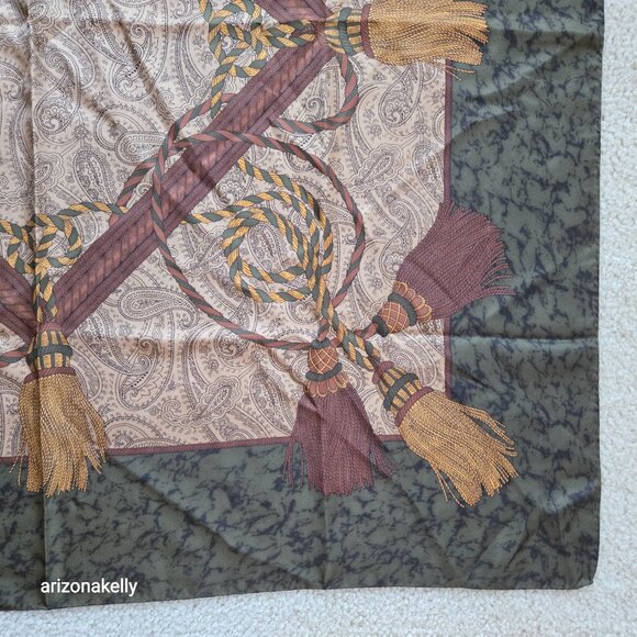 Silk Square Scarf Tassles Rope Paisley Hand-rolled - Picture 4 of 11